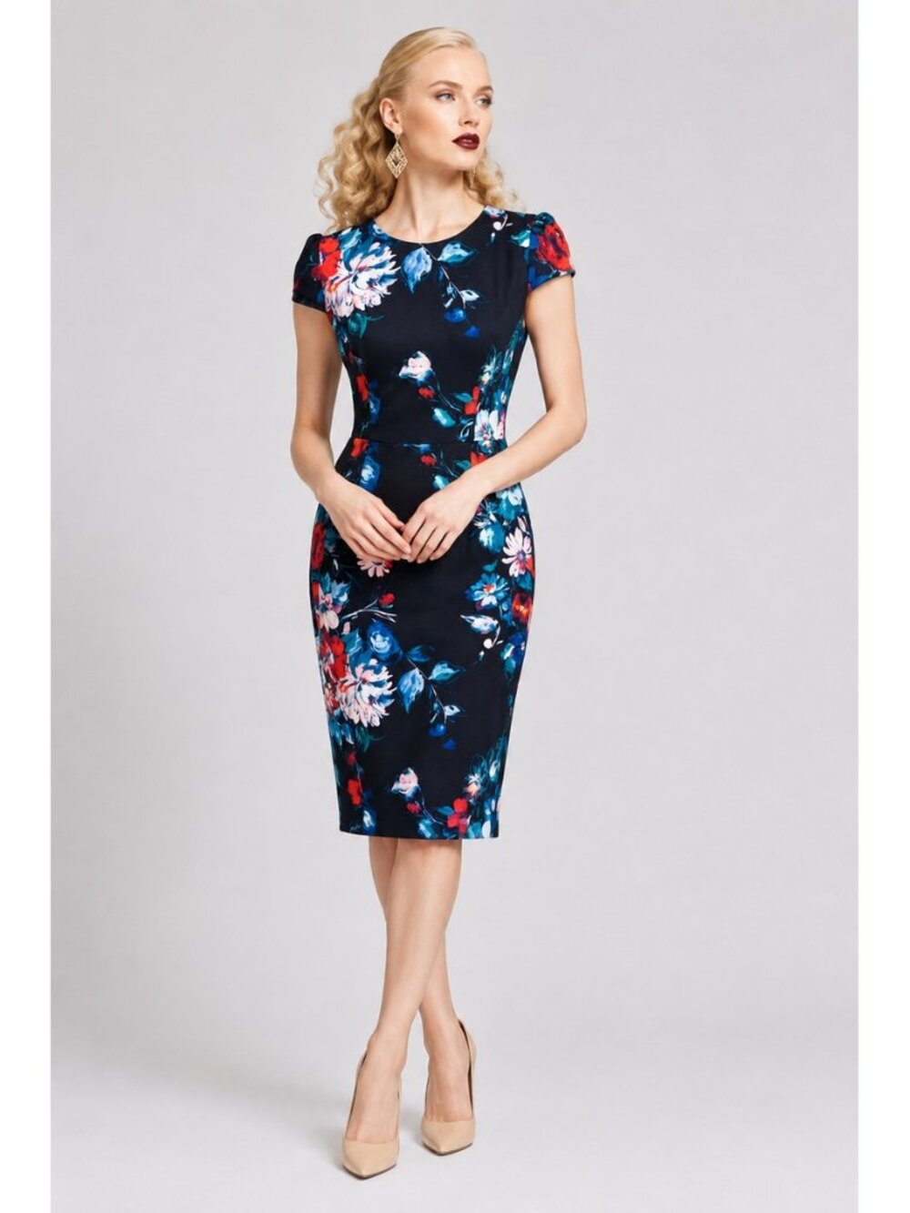 Betsey Johnson Black Floral Sheath Midi Dress – Size 8